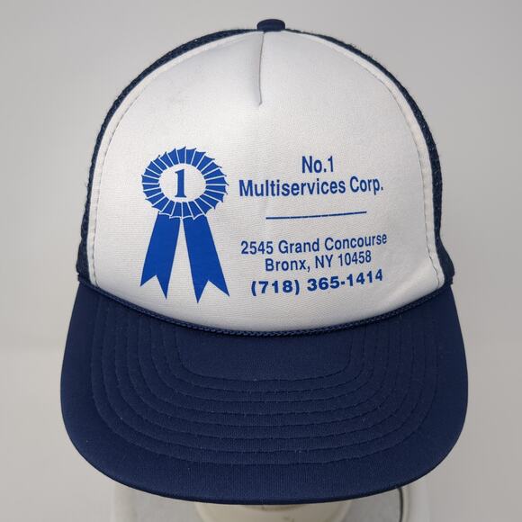 No. 1 Multiservices Corp. Snapback Trucker Hat Blue One Size Mesh Back Camco - Picture 2 of 8